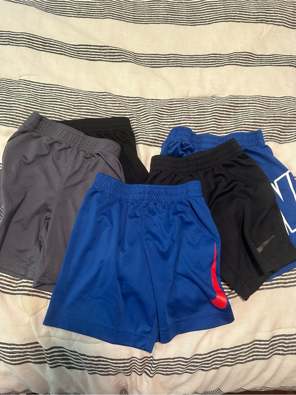 5 pairs Nike/UA/Adidas Black boys Athletic Shorts with White Logo